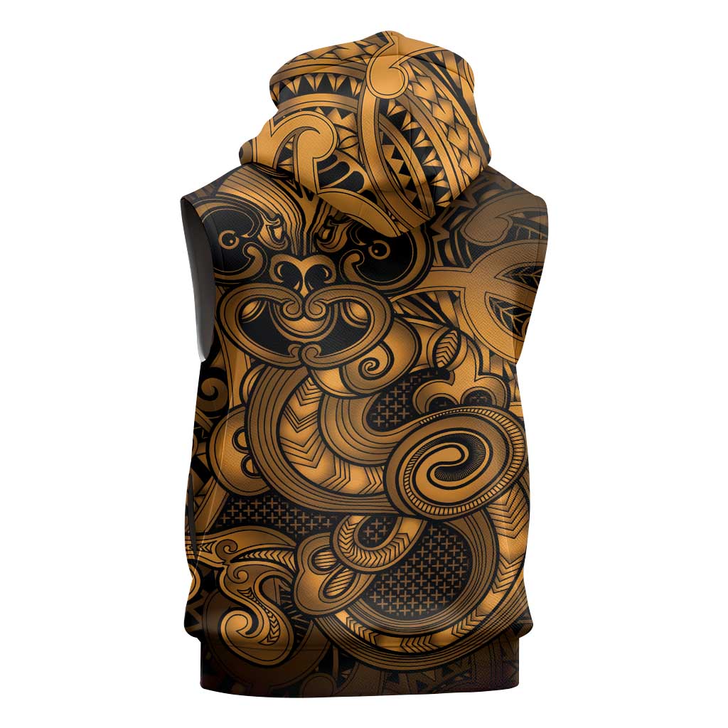 Aotearoa Maori Hei Tiki Sleeveless Zip Hoodie Koura Kowhaiwhai Puhoro Motif LT9 - Polynesian Pride