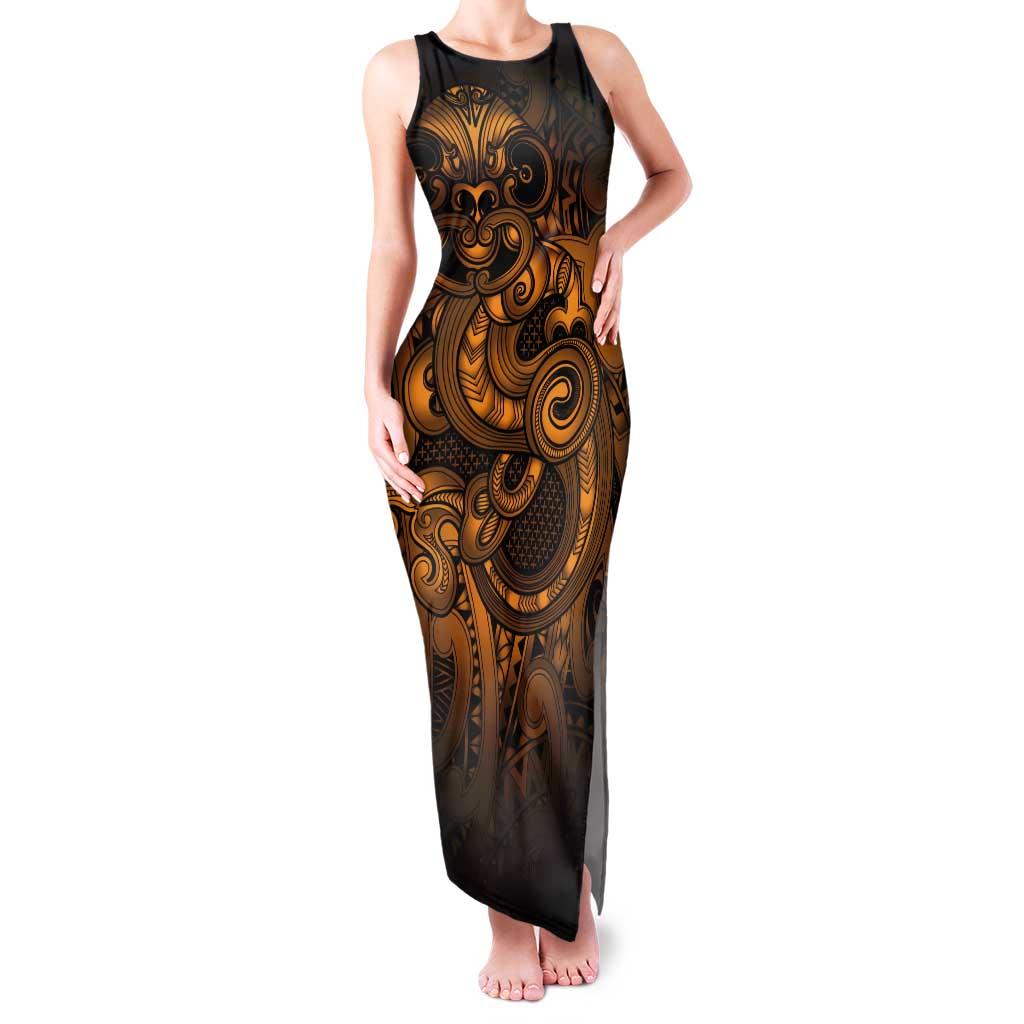 Aotearoa Maori Hei Tiki Tank Maxi Dress Koura Kowhaiwhai Puhoro Motif LT9 Women Gold - Polynesian Pride