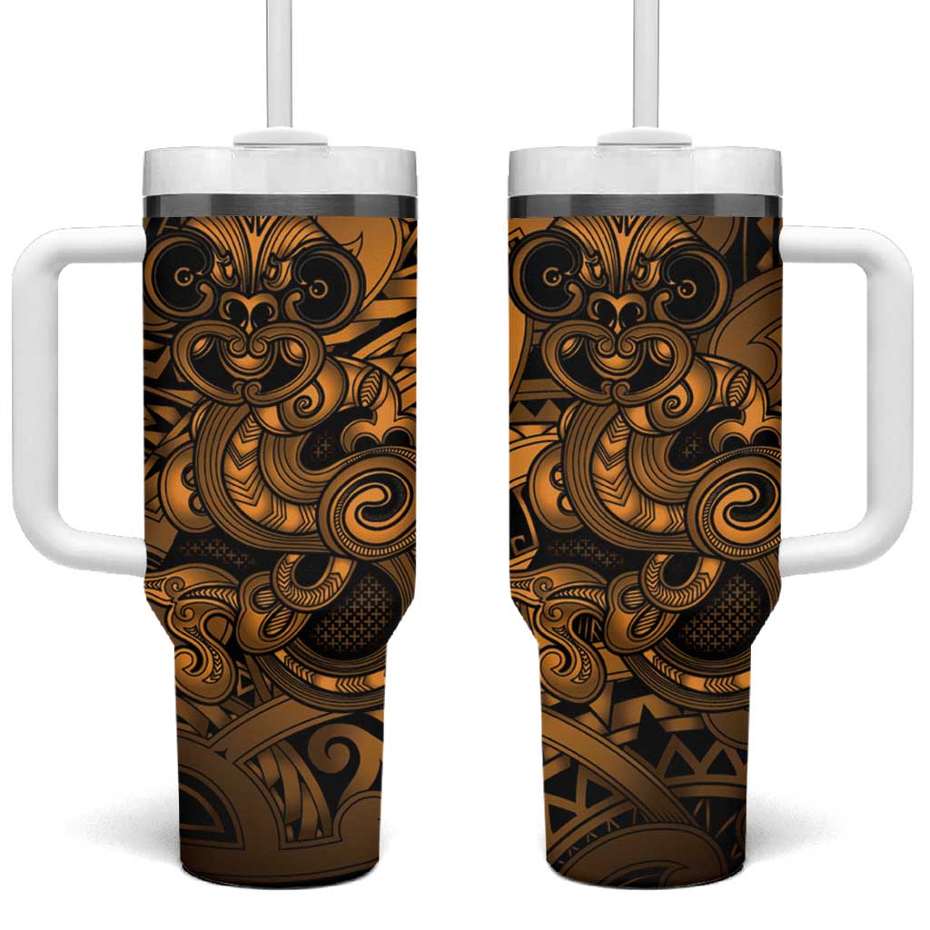 Aotearoa Maori Hei Tiki Tumbler With Handle Koura Kowhaiwhai Puhoro Motif LT9 One Size: 40 oz Gold - Polynesian Pride