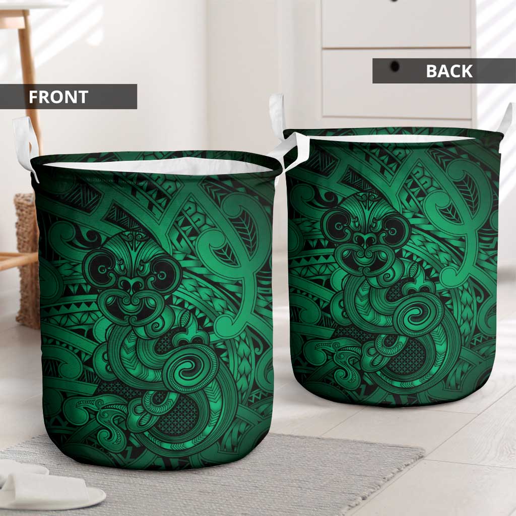 Aotearoa Maori Hei Tiki Laundry Basket Kakariki Kowhaiwhai Puhoro Motif