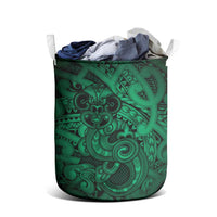 Aotearoa Maori Hei Tiki Laundry Basket Kakariki Kowhaiwhai Puhoro Motif