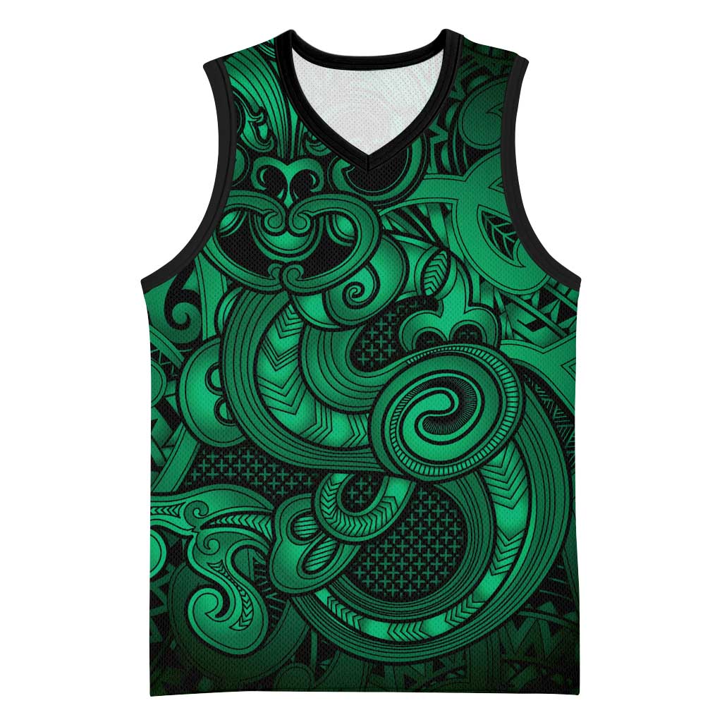 Aotearoa Maori Hei Tiki Basketball Jersey Kakariki Kowhaiwhai Puhoro Motif LT9 Unisex Green - Polynesian Pride