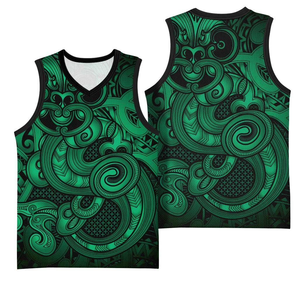 Aotearoa Maori Hei Tiki Basketball Jersey Kakariki Kowhaiwhai Puhoro Motif LT9 - Polynesian Pride