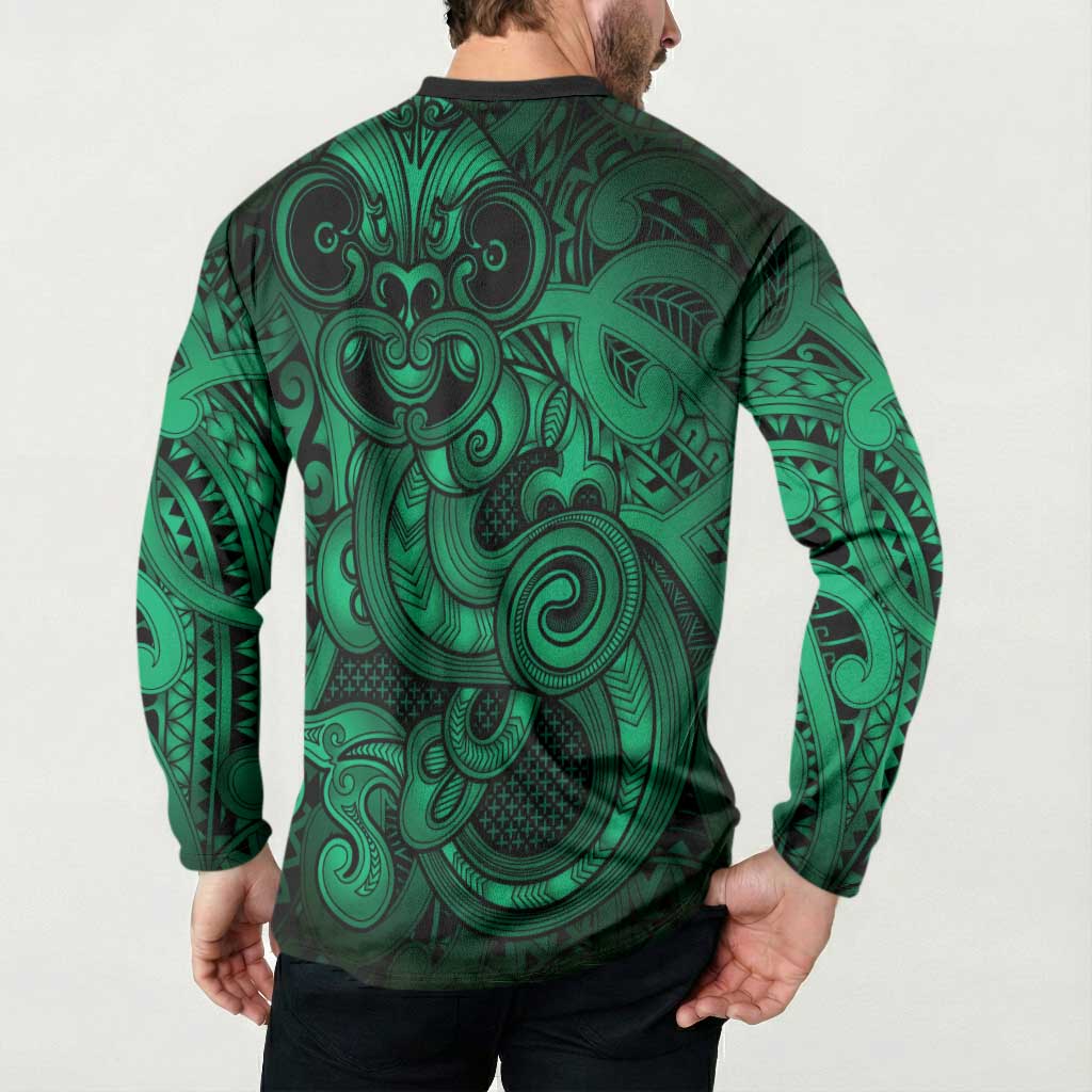 Aotearoa Maori Hei Tiki Button Sweatshirt Kakariki Kowhaiwhai Puhoro Motif