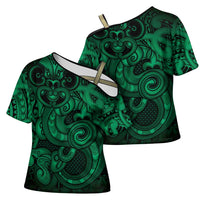 Aotearoa Maori Hei Tiki Cross Shoulder Shirt Kakariki Kowhaiwhai Puhoro Motif LT9 - Polynesian Pride