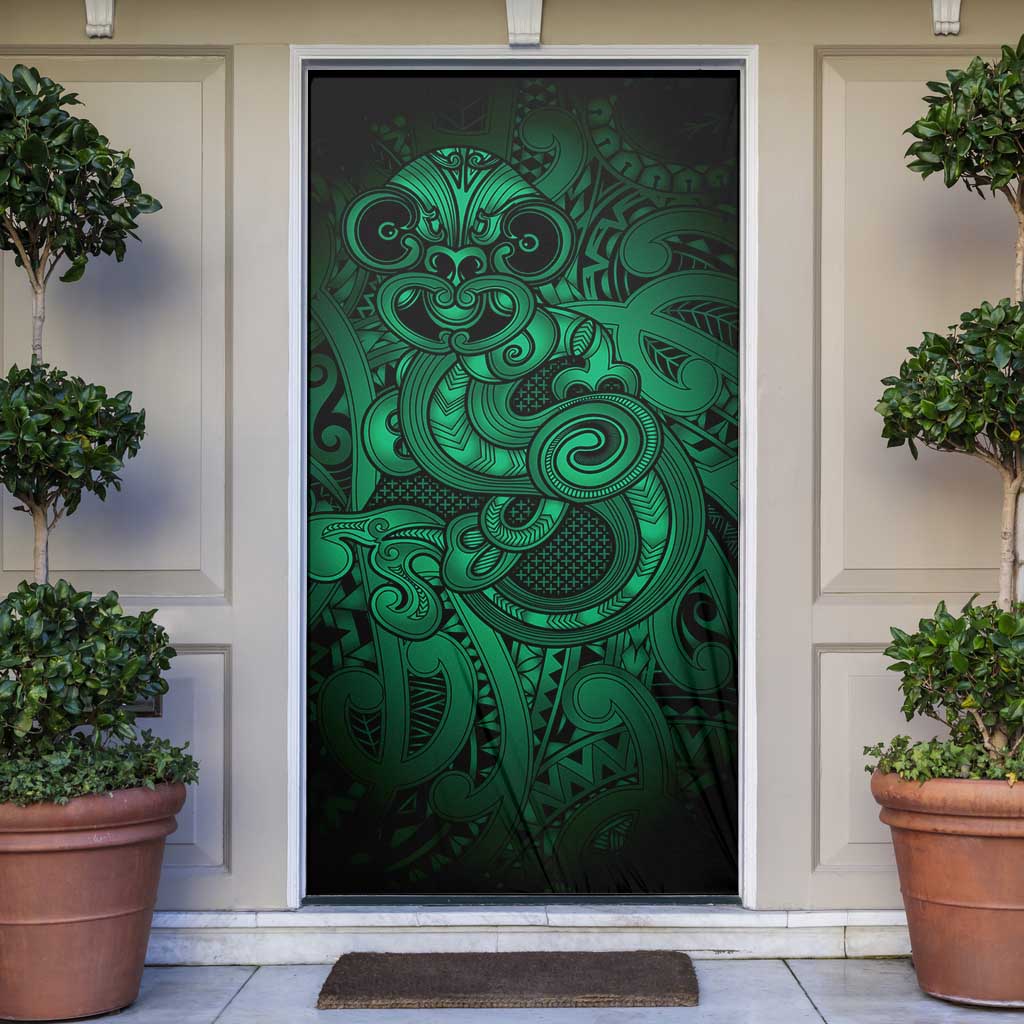 Aotearoa Maori Hei Tiki Door Cover Kakariki Kowhaiwhai Puhoro Motif LT9 Green - Polynesian Pride