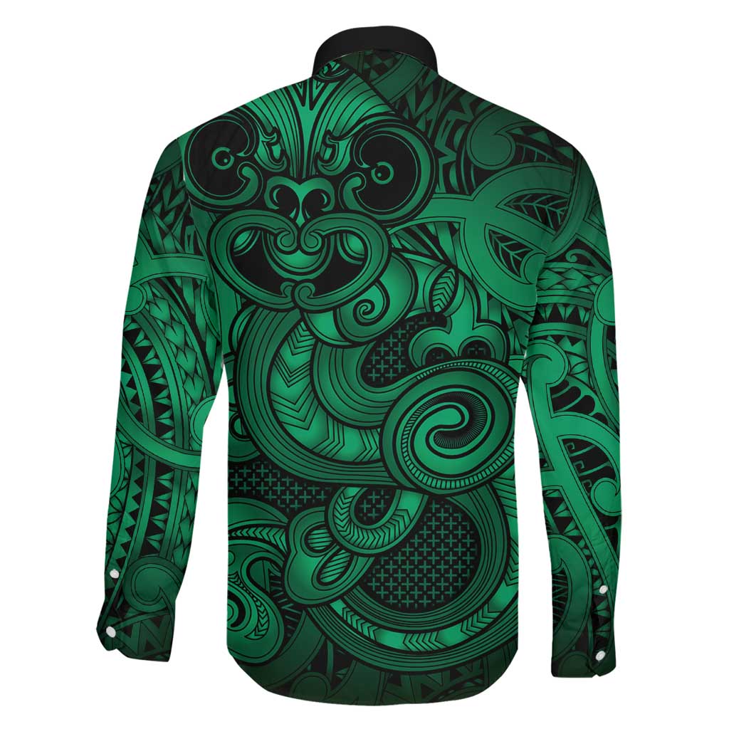 Aotearoa Maori Hei Tiki Family Matching Off The Shoulder Long Sleeve Dress and Hawaiian Shirt Kakariki Kowhaiwhai Puhoro Motif LT9 - Polynesian Pride
