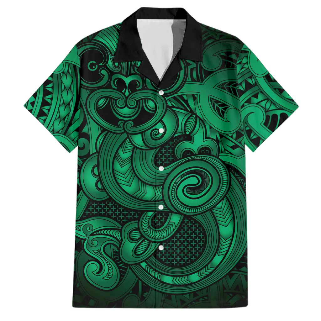 Aotearoa Maori Hei Tiki Family Matching Summer Maxi Dress and Hawaiian Shirt Kakariki Kowhaiwhai Puhoro Motif LT9 Dad's Shirt - Short Sleeve Green - Polynesian Pride