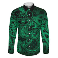 Aotearoa Maori Hei Tiki Family Matching Summer Maxi Dress and Hawaiian Shirt Kakariki Kowhaiwhai Puhoro Motif LT9 Dad's Shirt - Long Sleeve Green - Polynesian Pride