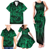 Aotearoa Maori Hei Tiki Family Matching Tank Maxi Dress and Hawaiian Shirt Kakariki Kowhaiwhai Puhoro Motif LT9 - Polynesian Pride