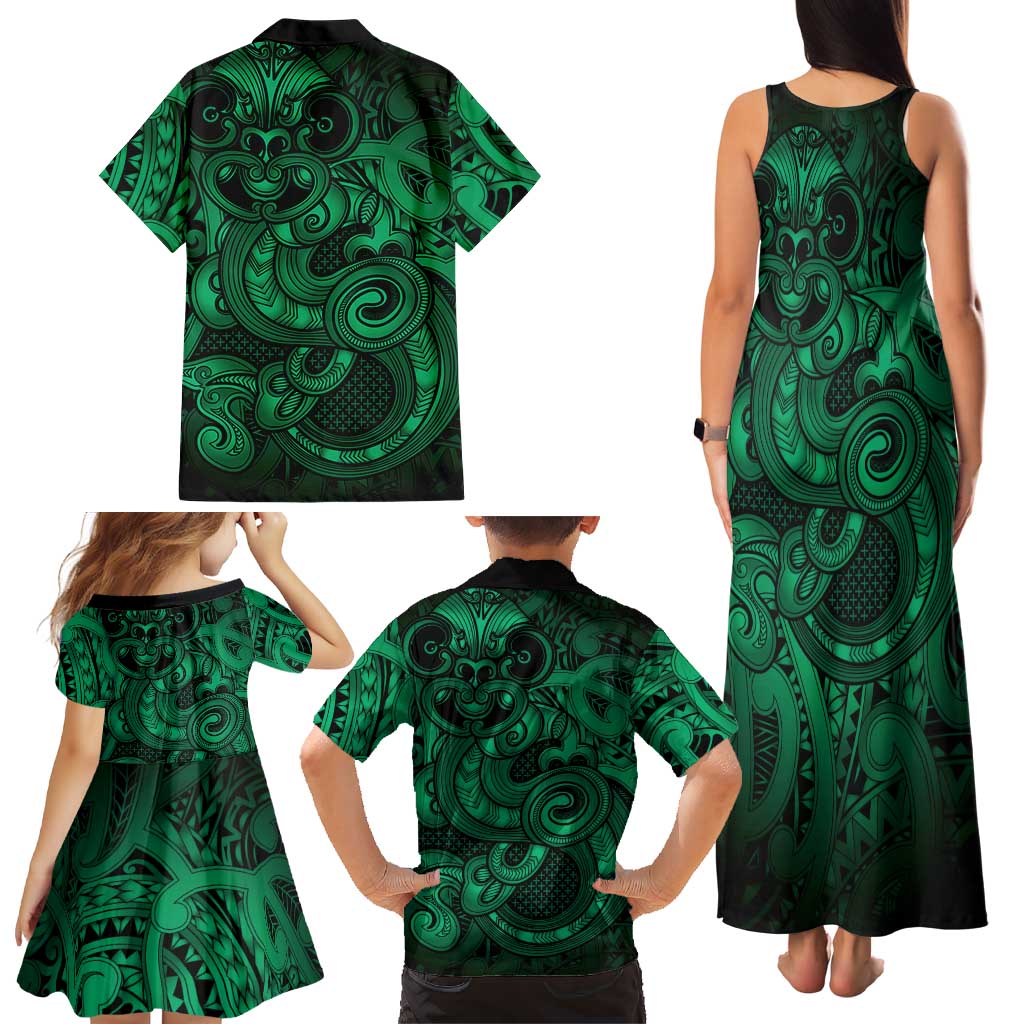 Aotearoa Maori Hei Tiki Family Matching Tank Maxi Dress and Hawaiian Shirt Kakariki Kowhaiwhai Puhoro Motif LT9 - Polynesian Pride