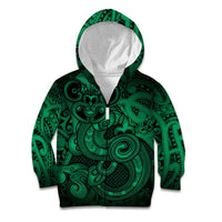 Aotearoa Maori Hei Tiki Kid Hoodie Kakariki Kowhaiwhai Puhoro Motif LT9 Zip Hoodie Green - Polynesian Pride
