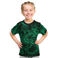 Aotearoa Maori Hei Tiki Kid T Shirt Kakariki Kowhaiwhai Puhoro Motif LT9 Green - Polynesian Pride
