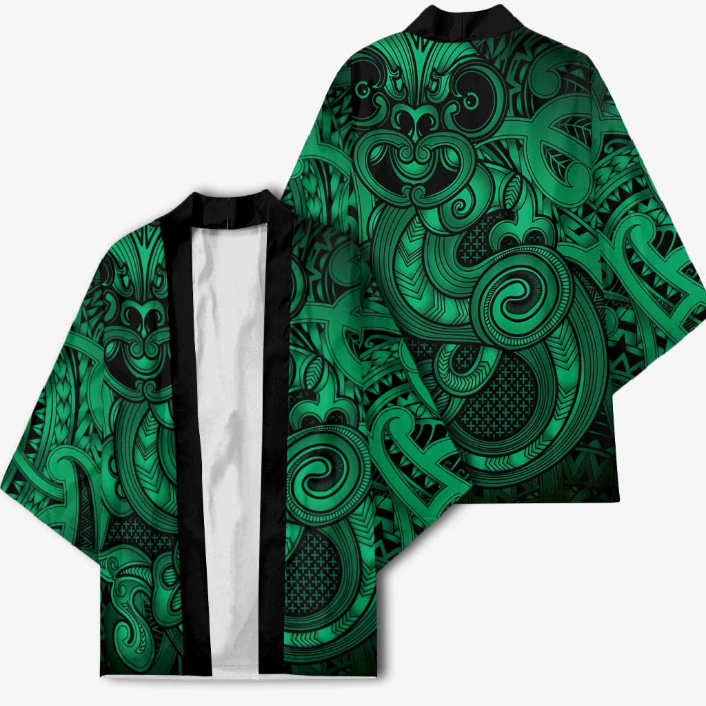 Aotearoa Maori Hei Tiki Kimono Kakariki Kowhaiwhai Puhoro Motif