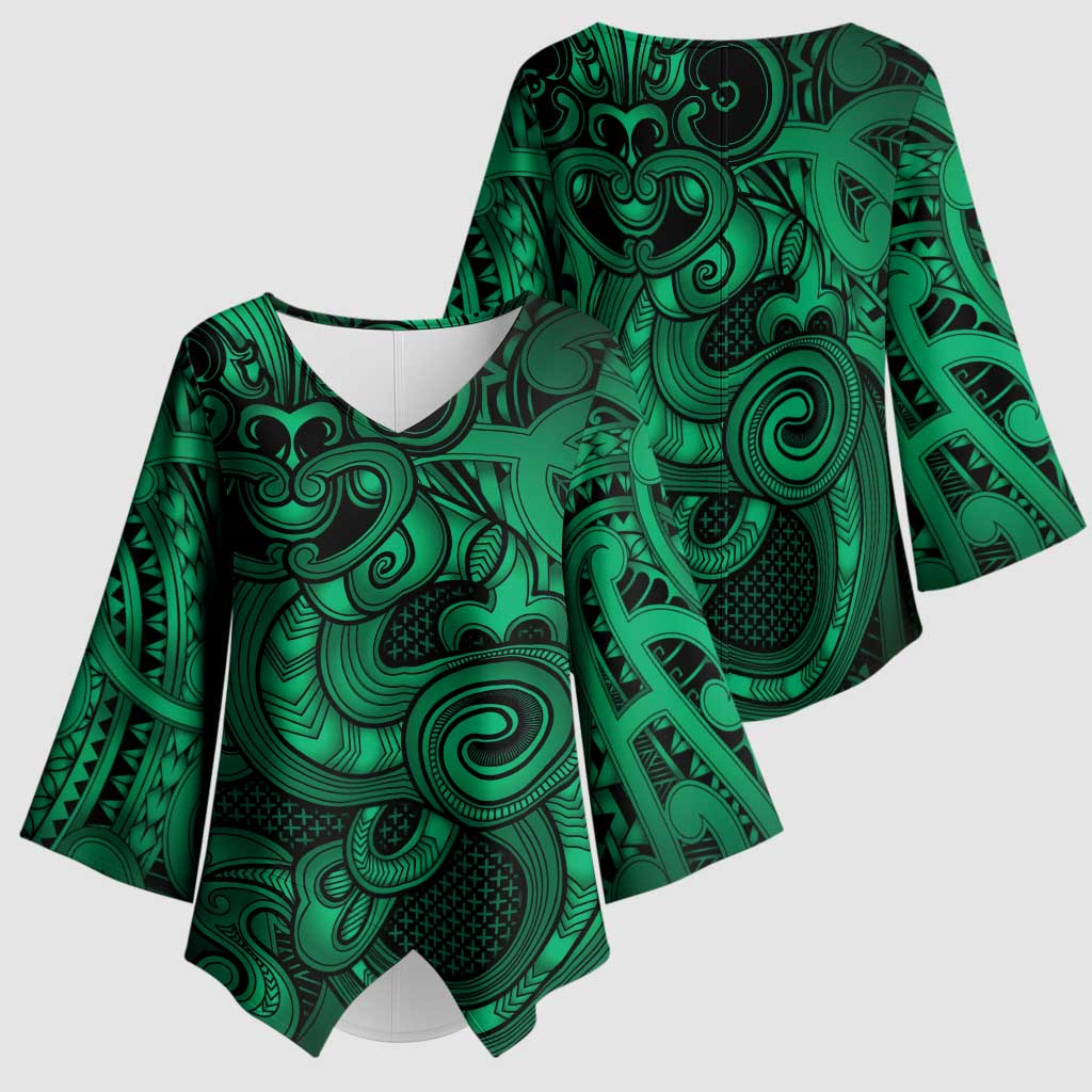 Aotearoa Maori Hei Tiki Kimono Sleeve Blouse Kakariki Kowhaiwhai Puhoro Motif LT9 - Polynesian Pride
