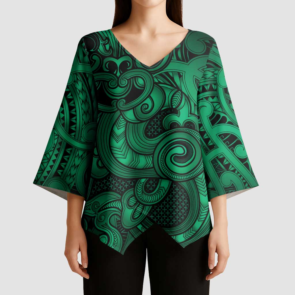 Aotearoa Maori Hei Tiki Kimono Sleeve Blouse Kakariki Kowhaiwhai Puhoro Motif LT9 - Polynesian Pride