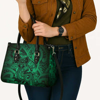 Aotearoa Maori Hei Tiki Leather Bag Kakariki Kowhaiwhai Puhoro Motif