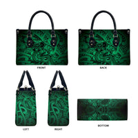 Aotearoa Maori Hei Tiki Leather Bag Kakariki Kowhaiwhai Puhoro Motif