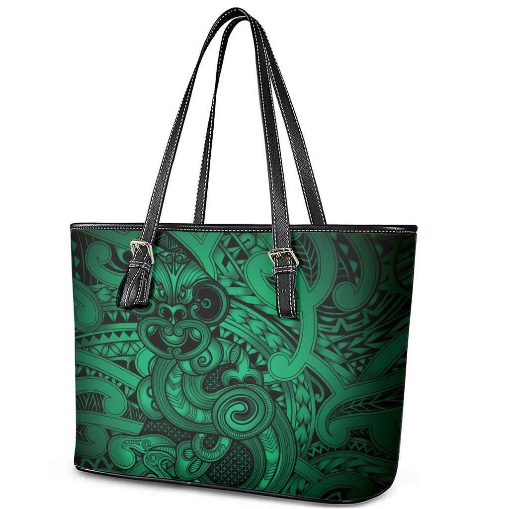 Aotearoa Maori Hei Tiki Leather Tote Bag Kakariki Kowhaiwhai Puhoro Motif LT9 - Polynesian Pride
