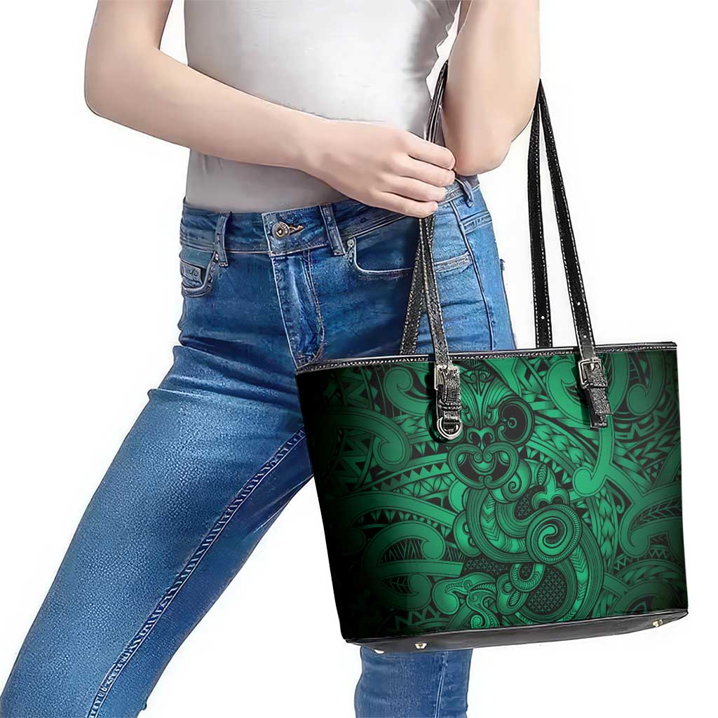 Aotearoa Maori Hei Tiki Leather Tote Bag Kakariki Kowhaiwhai Puhoro Motif LT9 - Polynesian Pride
