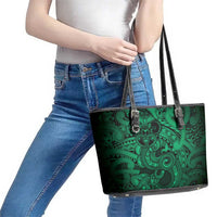 Aotearoa Maori Hei Tiki Leather Tote Bag Kakariki Kowhaiwhai Puhoro Motif LT9 - Polynesian Pride