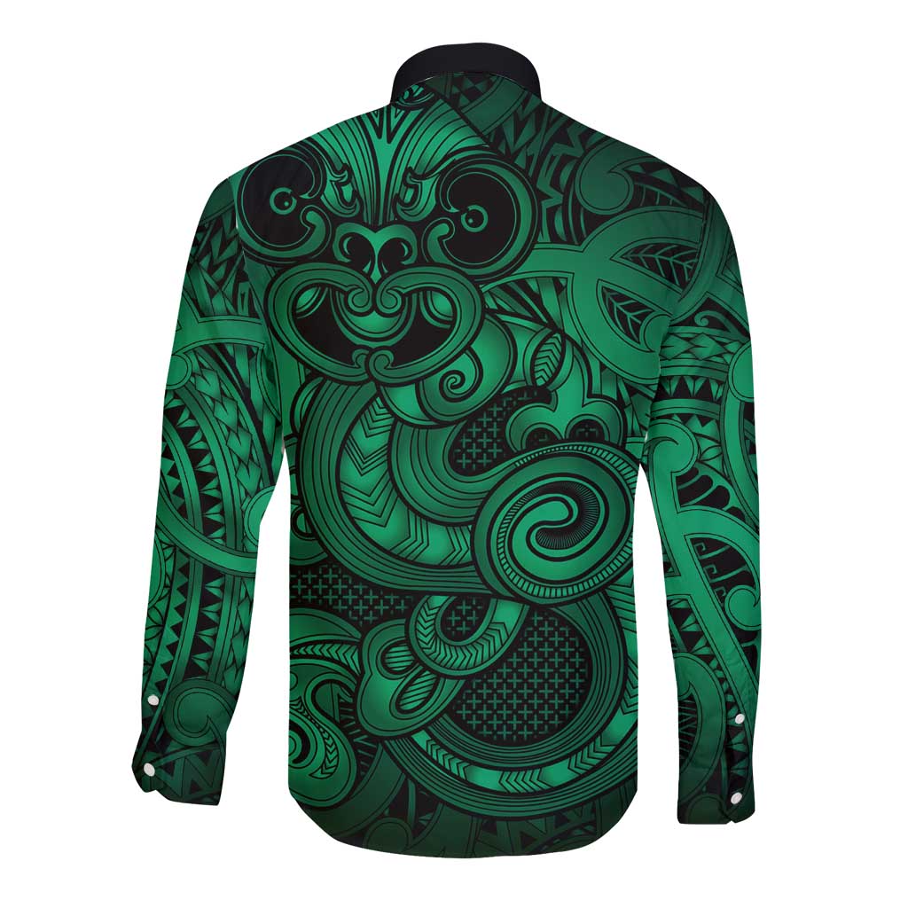 Aotearoa Maori Hei Tiki Long Sleeve Button Shirt Kakariki Kowhaiwhai Puhoro Motif LT9 - Polynesian Pride