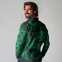 Aotearoa Maori Hei Tiki Long Sleeve Polo Shirt Kakariki Kowhaiwhai Puhoro Motif LT9 - Polynesian Pride
