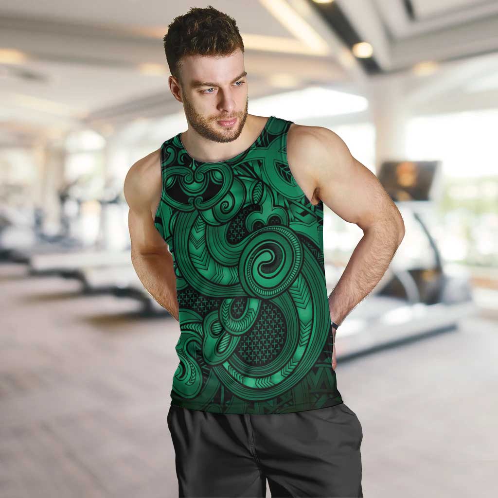 Aotearoa Maori Hei Tiki Men Tank Top Kakariki Kowhaiwhai Puhoro Motif LT9 Green - Polynesian Pride