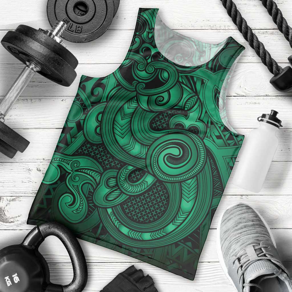 Aotearoa Maori Hei Tiki Men Tank Top Kakariki Kowhaiwhai Puhoro Motif LT9 - Polynesian Pride