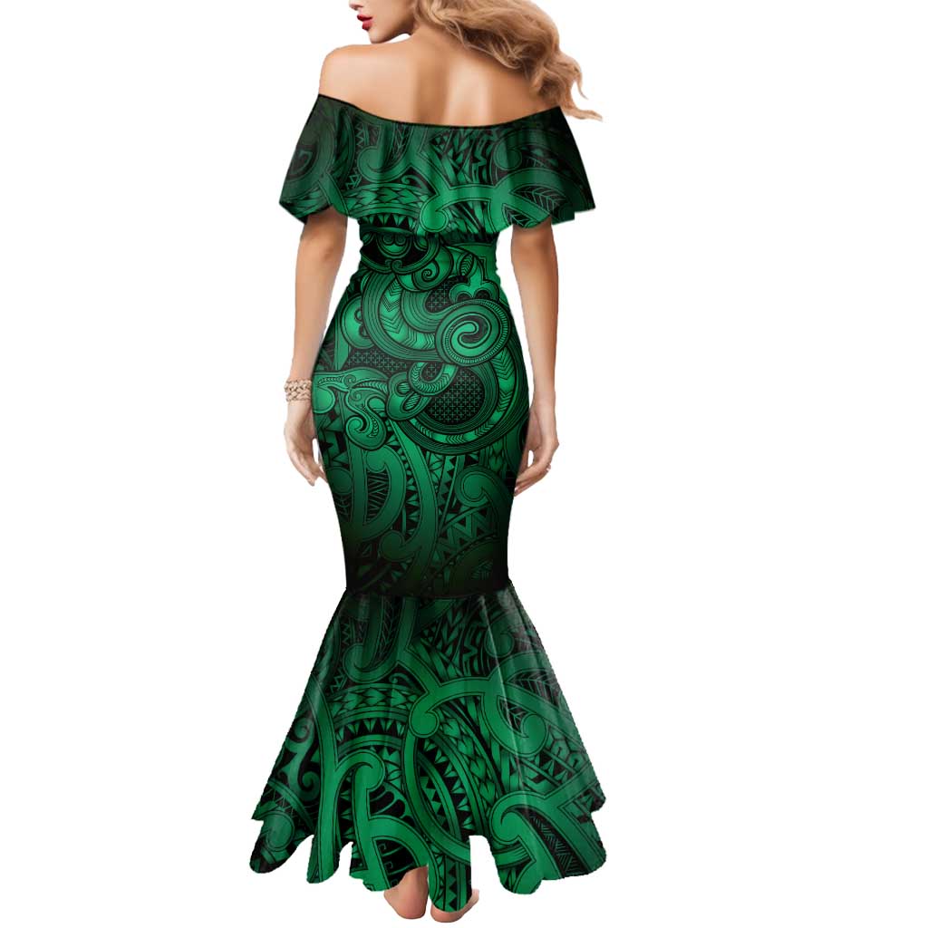 Aotearoa Maori Hei Tiki Mermaid Dress Kakariki Kowhaiwhai Puhoro Motif LT9 - Polynesian Pride