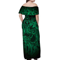 Aotearoa Maori Hei Tiki Off Shoulder Maxi Dress Kakariki Kowhaiwhai Puhoro Motif LT9 - Polynesian Pride