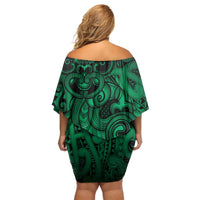 Aotearoa Maori Hei Tiki Off Shoulder Short Dress Kakariki Kowhaiwhai Puhoro Motif LT9 - Polynesian Pride