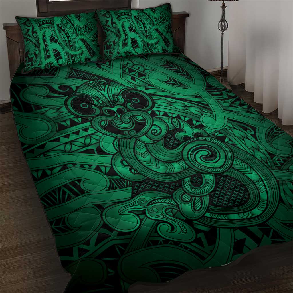 Aotearoa Maori Hei Tiki Quilt Bed Set Kakariki Kowhaiwhai Puhoro Motif LT9 Green - Polynesian Pride