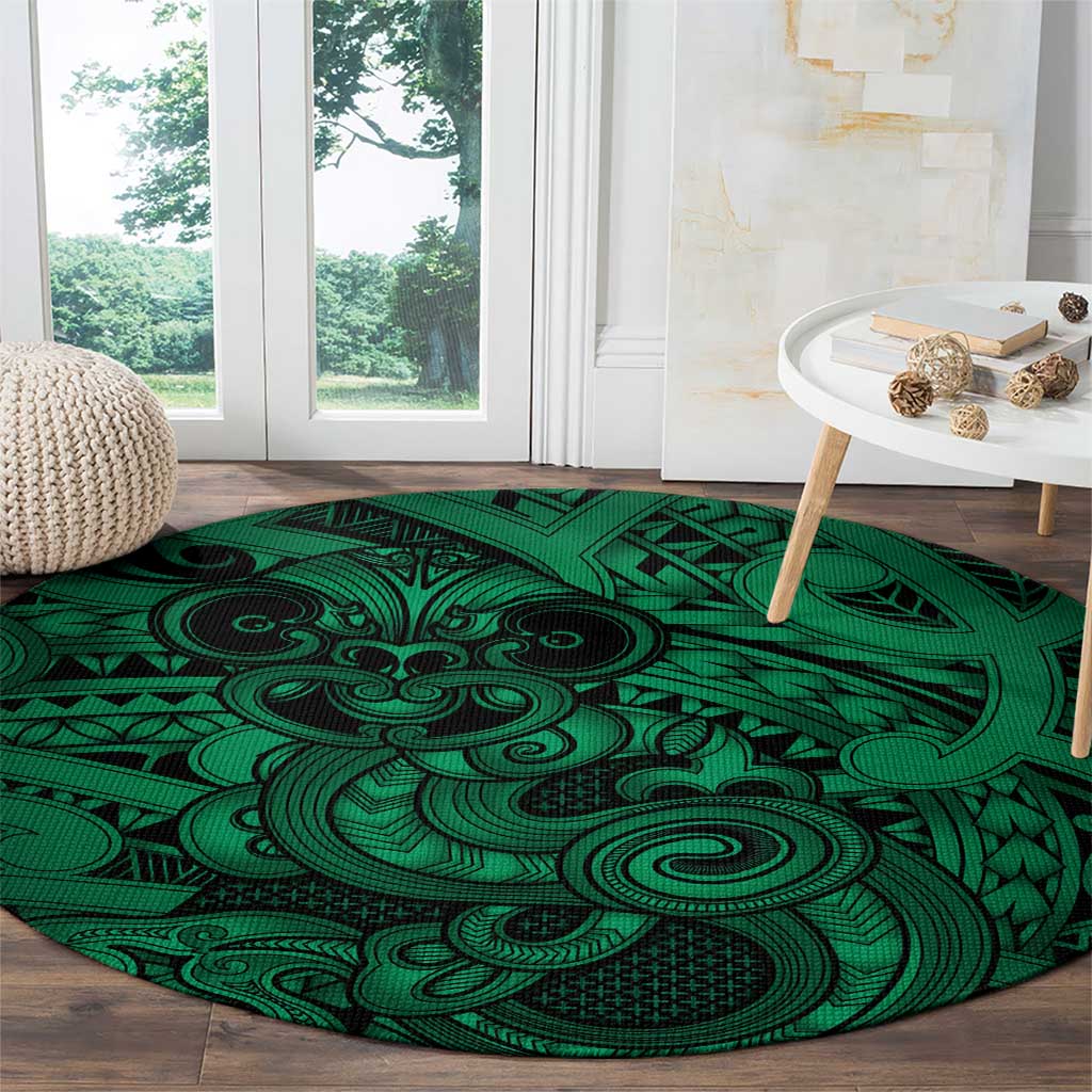 Aotearoa Maori Hei Tiki Round Carpet Kakariki Kowhaiwhai Puhoro Motif