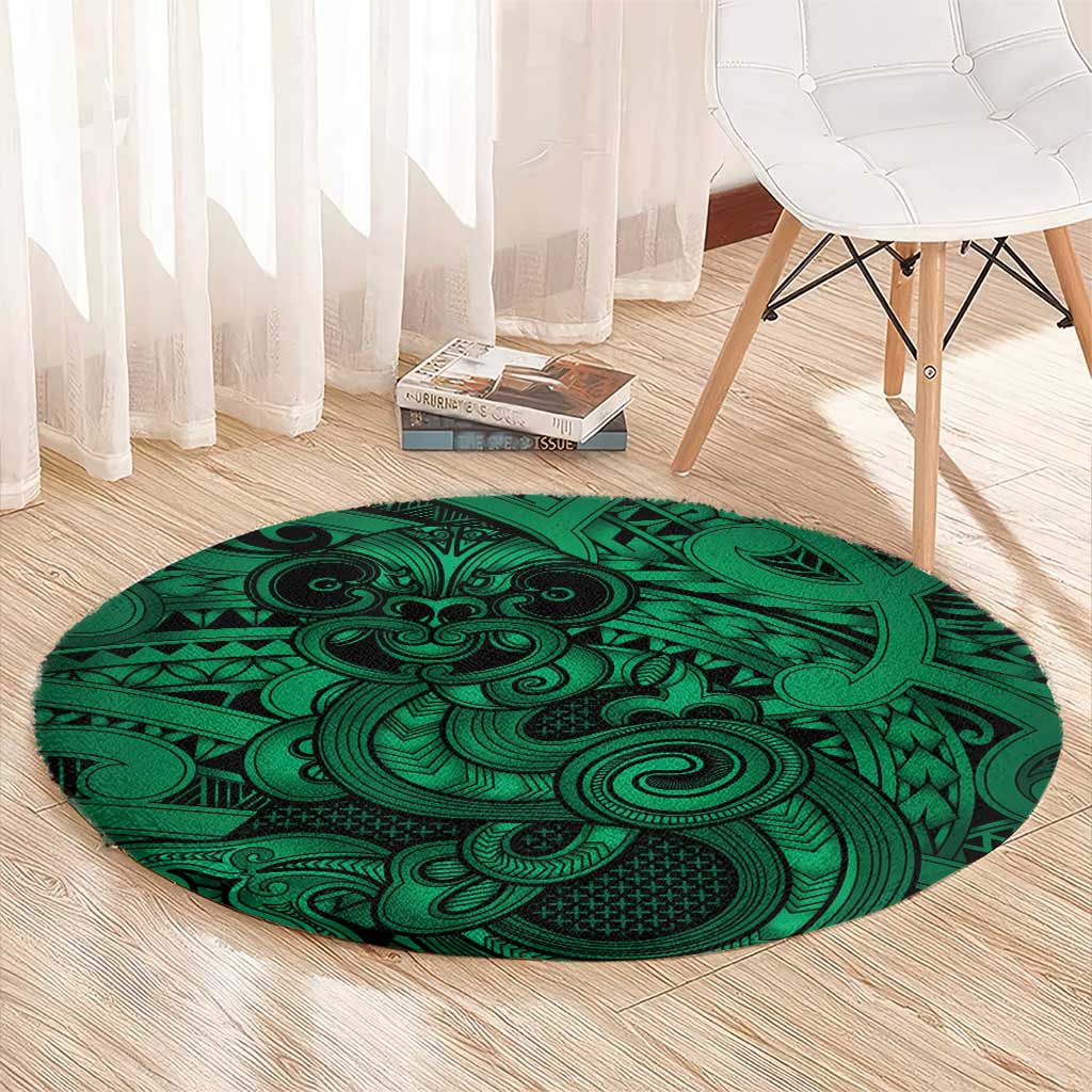 Aotearoa Maori Hei Tiki Round Carpet Kakariki Kowhaiwhai Puhoro Motif