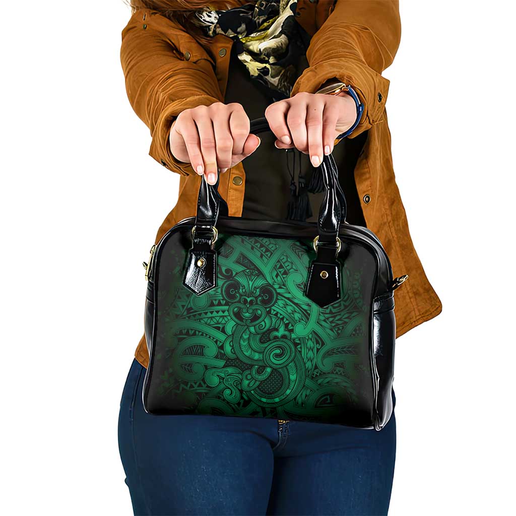 Aotearoa Maori Hei Tiki Shoulder Handbag Kakariki Kowhaiwhai Puhoro Motif