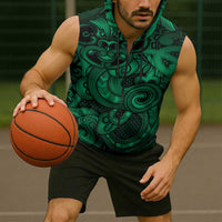 Aotearoa Maori Hei Tiki Sleeveless Zip Hoodie Kakariki Kowhaiwhai Puhoro Motif LT9 - Polynesian Pride