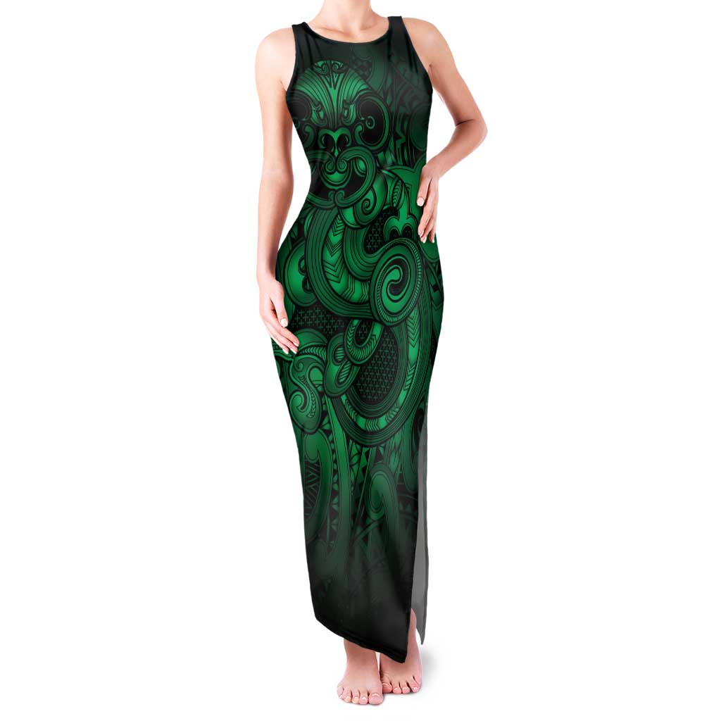 Aotearoa Maori Hei Tiki Tank Maxi Dress Kakariki Kowhaiwhai Puhoro Motif LT9 Women Green - Polynesian Pride