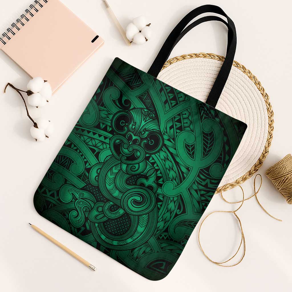 Aotearoa Maori Hei Tiki Tote Bag Kakariki Kowhaiwhai Puhoro Motif LT9 Black Strap One Size Green - Polynesian Pride