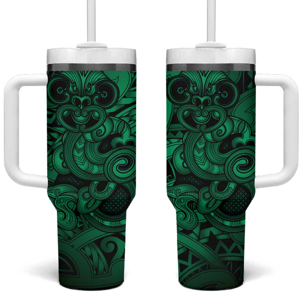 Aotearoa Maori Hei Tiki Tumbler With Handle Kakariki Kowhaiwhai Puhoro Motif LT9 One Size: 40 oz Green - Polynesian Pride