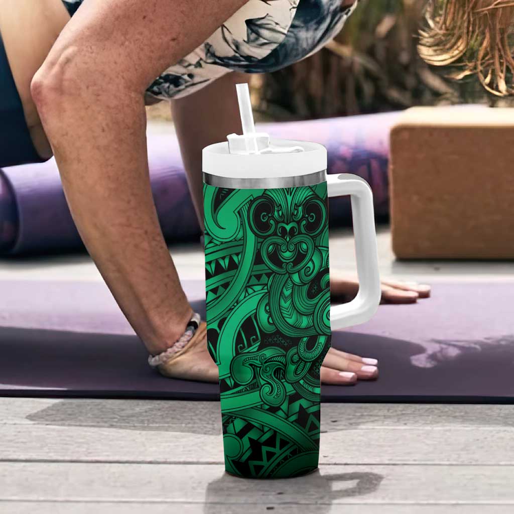 Aotearoa Maori Hei Tiki Tumbler With Handle Kakariki Kowhaiwhai Puhoro Motif LT9 - Polynesian Pride
