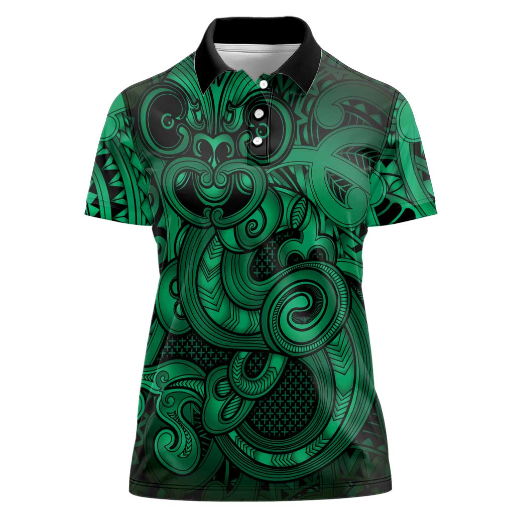 Aotearoa Maori Hei Tiki Women Polo Shirt Kakariki Kowhaiwhai Puhoro Motif LT9 Female Green - Polynesian Pride