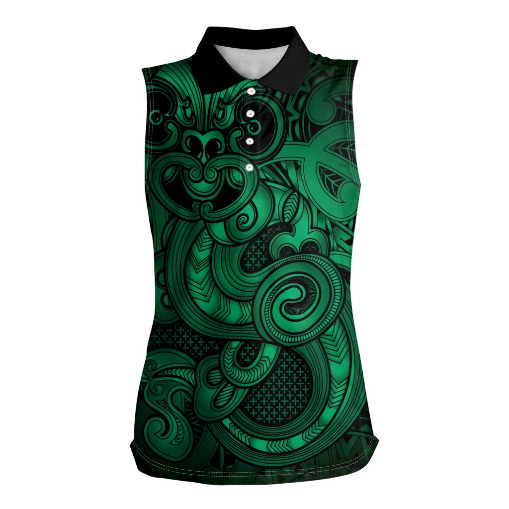 Aotearoa Maori Hei Tiki Women Sleeveless Polo Shirt Kakariki Kowhaiwhai Puhoro Motif LT9 Female Green - Polynesian Pride