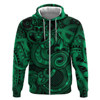 Aotearoa Maori Hei Tiki Zip Hoodie Kakariki Kowhaiwhai Puhoro Motif LT9 Zip Hoodie Green - Polynesian Pride
