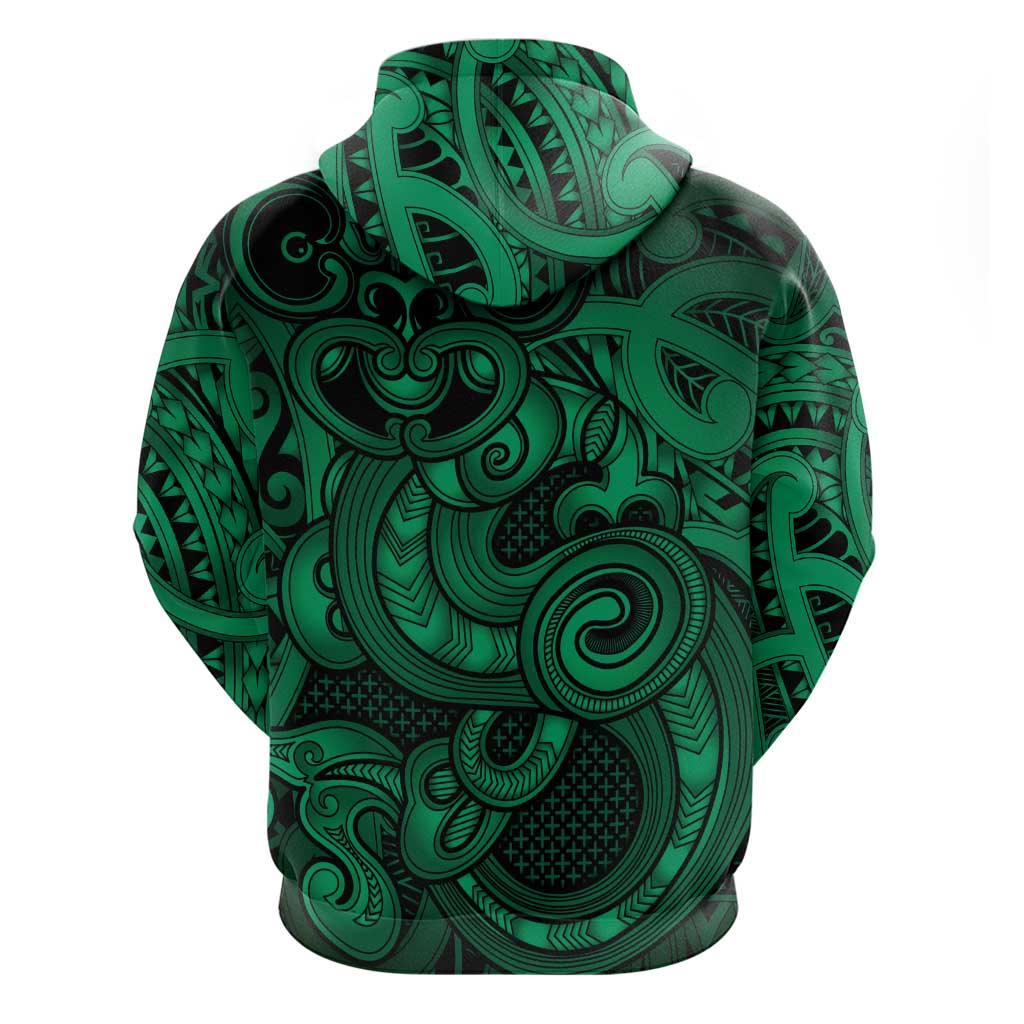 Aotearoa Maori Hei Tiki Zip Hoodie Kakariki Kowhaiwhai Puhoro Motif LT9 - Polynesian Pride