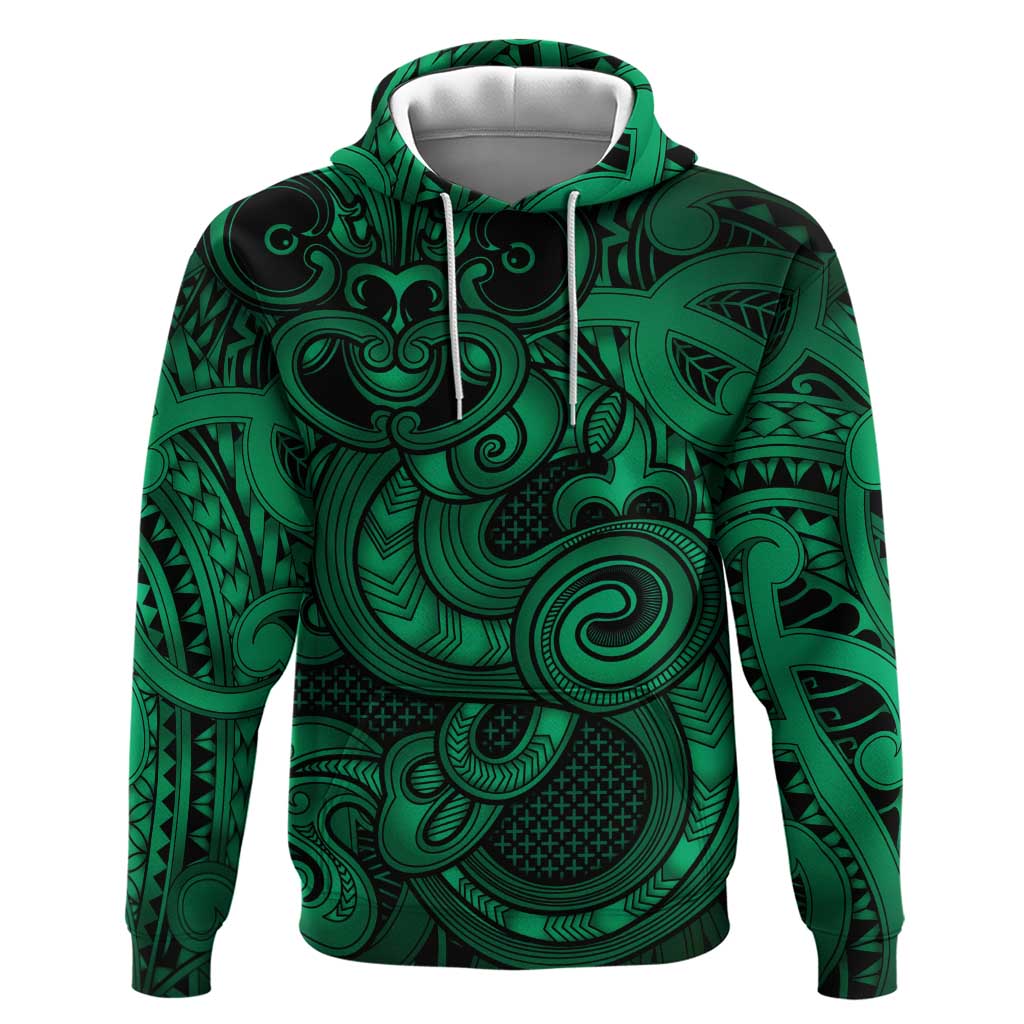 Aotearoa Maori Hei Tiki Zip Hoodie Kakariki Kowhaiwhai Puhoro Motif LT9 Pullover Hoodie Green - Polynesian Pride