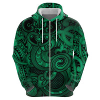 Aotearoa Maori Hei Tiki Zip Hoodie Kakariki Kowhaiwhai Puhoro Motif LT9 - Polynesian Pride