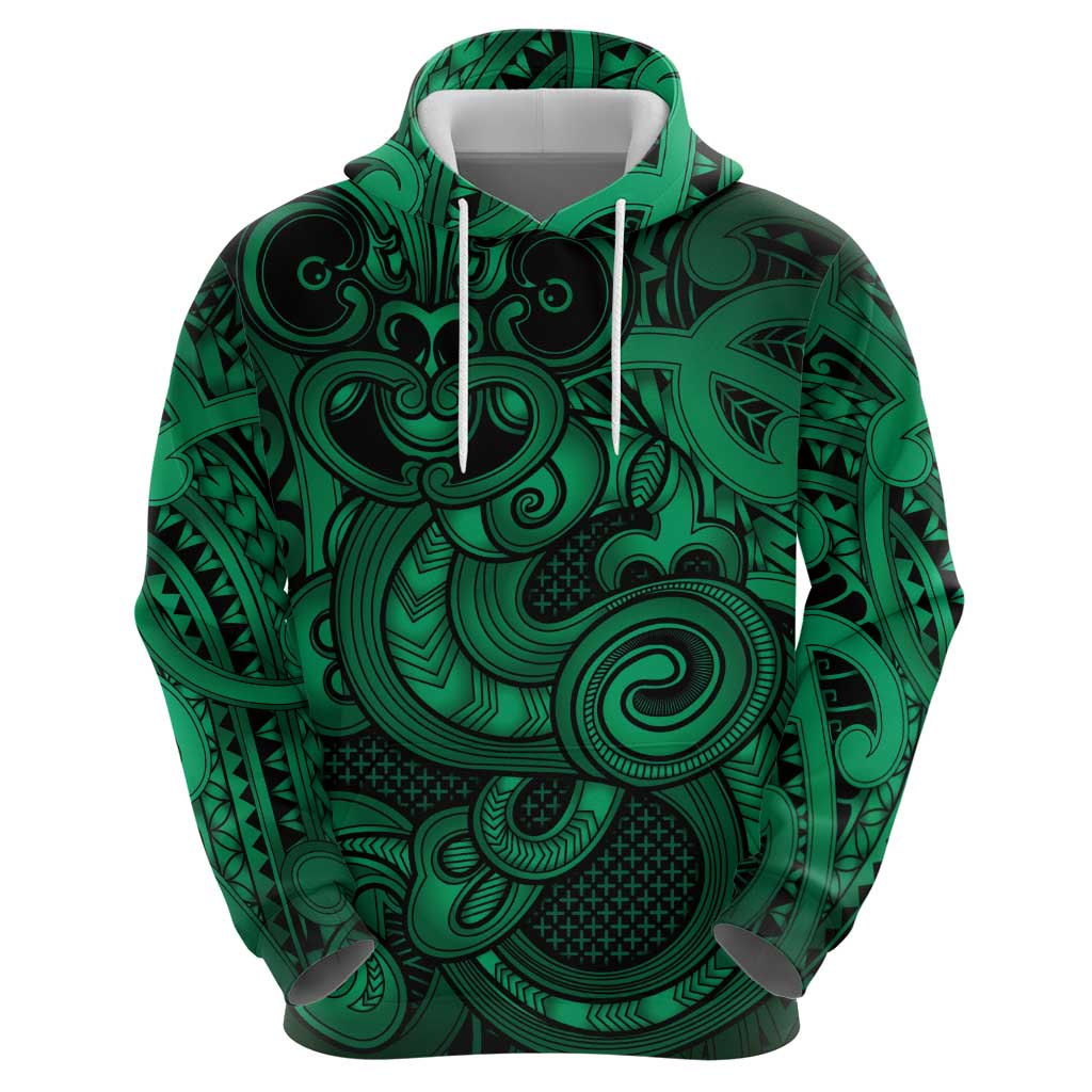 Aotearoa Maori Hei Tiki Zip Hoodie Kakariki Kowhaiwhai Puhoro Motif LT9 - Polynesian Pride