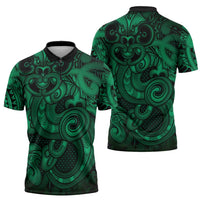 Aotearoa Maori Hei Tiki Zipper Polo Shirt Kakariki Kowhaiwhai Puhoro Motif LT9 - Polynesian Pride