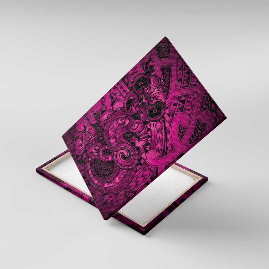 Aotearoa Maori Hei Tiki Canvas Wall Art Mawhero Kowhaiwhai Puhoro Motif LT9 With Frame Pink - Polynesian Pride